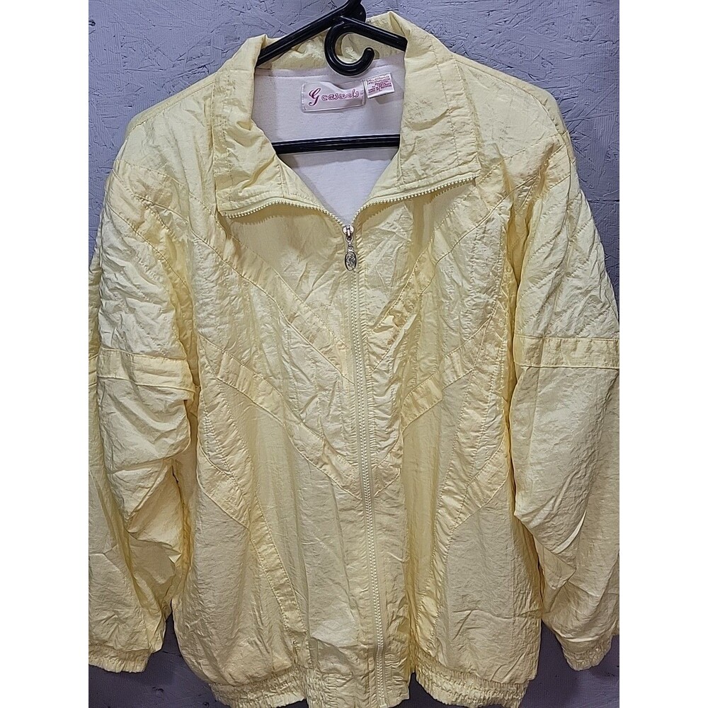 Vtg 80s G Casuals Womens Full Zip Windbreaker Track Jacket‎ Yellow Sz L